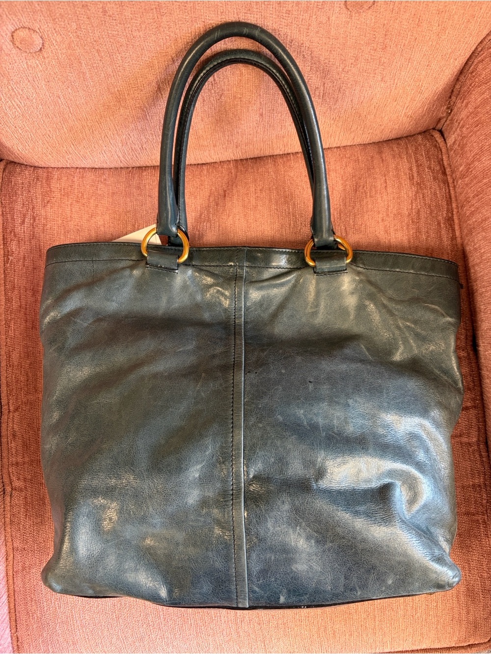 Prada Dark Teal Leather Tote with Gold Hardware - Picture 2 of 6
